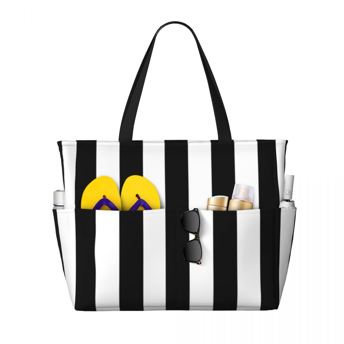 Yoga Fitness Tote - Torba plażowa w czarno-białe paski, torba