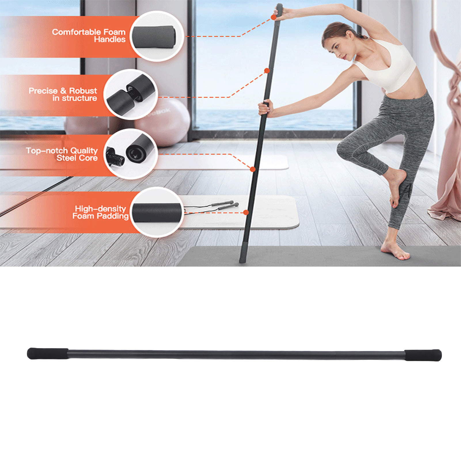 Yoga Fitness Exercises - Regulowany kij do jogi – wszechstronny