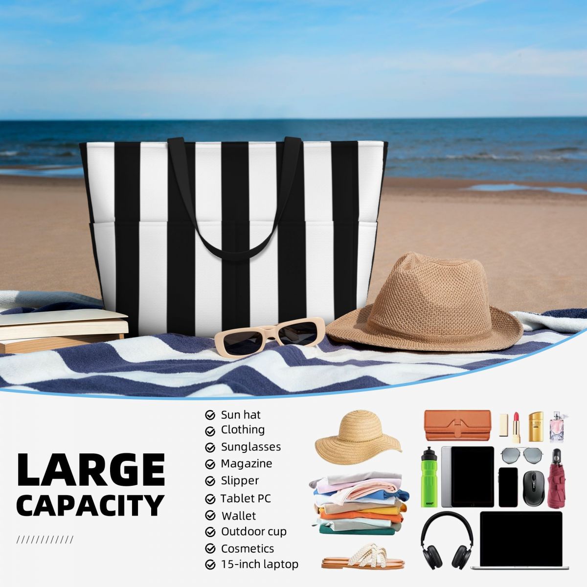 Torba plażowa w czarno-białe p – Yoga Fitness Tote recenzja i cena
