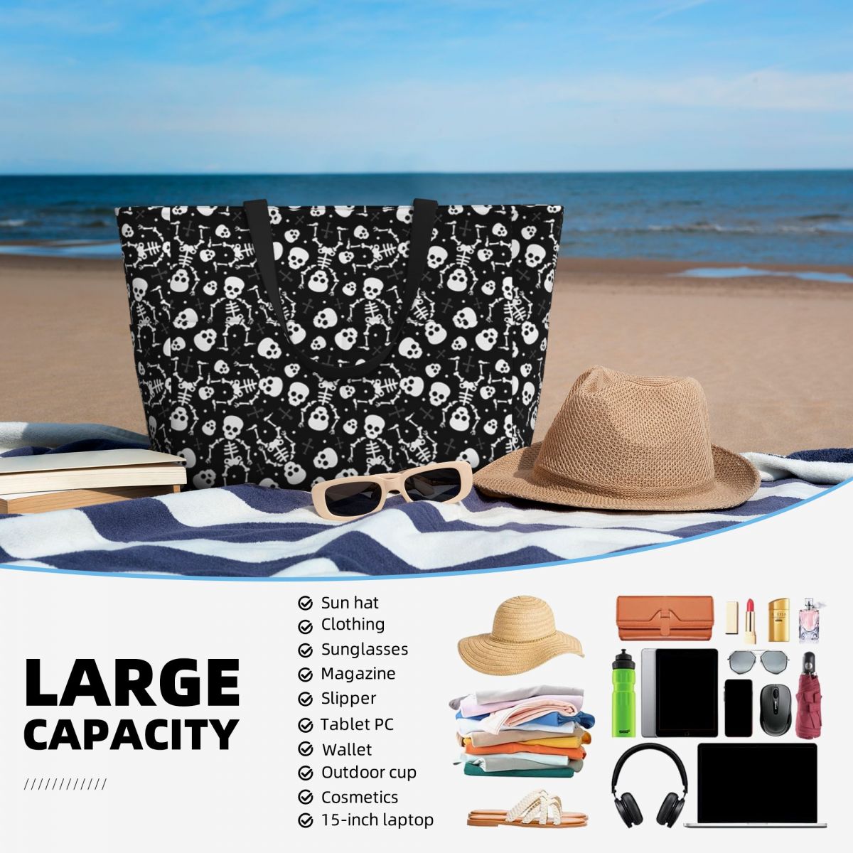 Torba na ramię z motywem czasz – Yoga Fitness Tote recenzja i cena